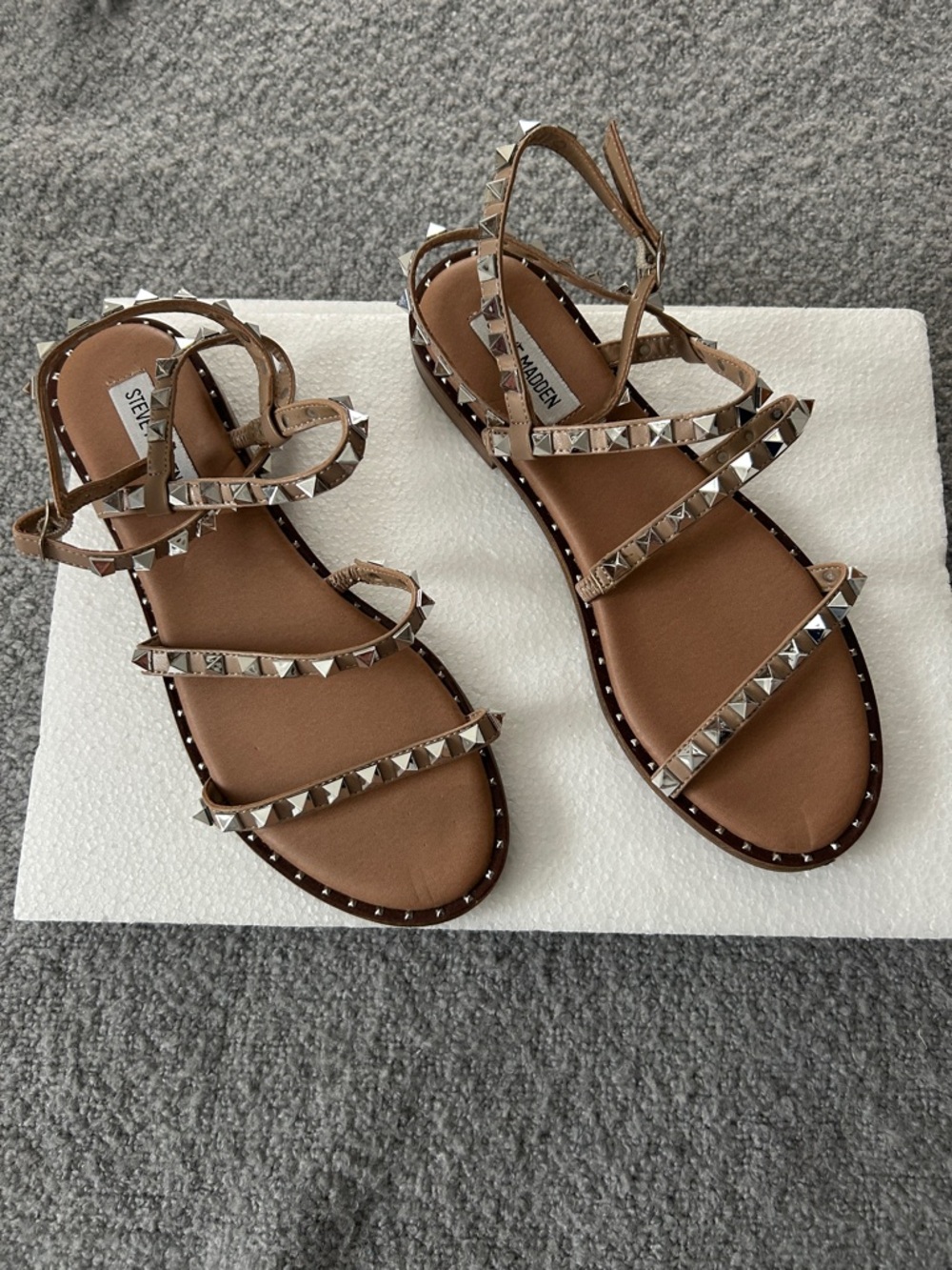 Steve Madden Brown Leather Strappy Sandals with Silver Studs